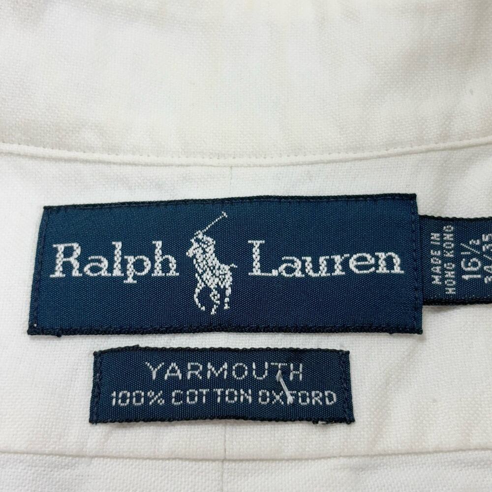 Ralph Lauren White Oxford Shirt Men 16.5 Neck 34/35 Flesh Pony Yarmouth Button - Picture 4 of 4
